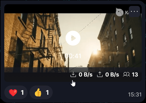 Sharing Files and Media ποΈ Hover your mouse over the shared file to see its upload/download speed and the number of peers sharing it.