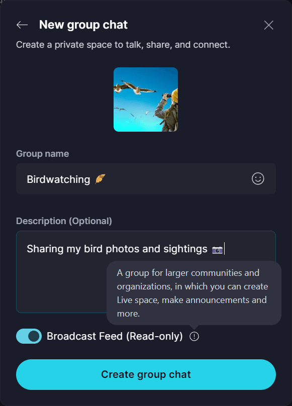 Create a Group π² Β· Desktop Keet app screenshot: Desktop.
