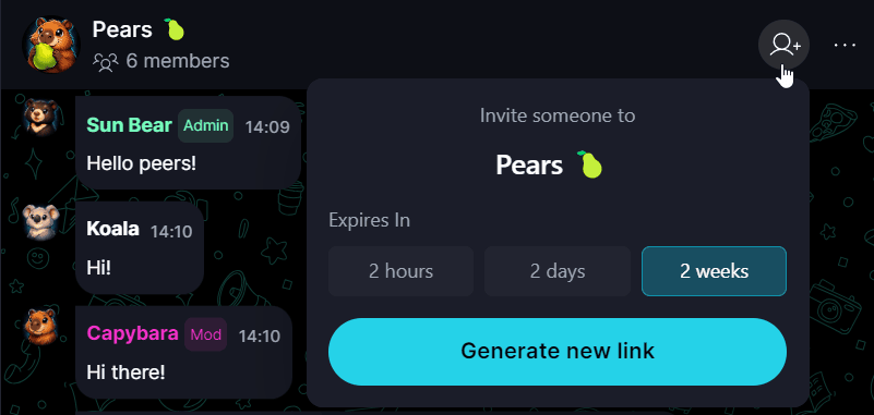 Invite Peers π To generate an invite, open your group and click 'Add Member':.