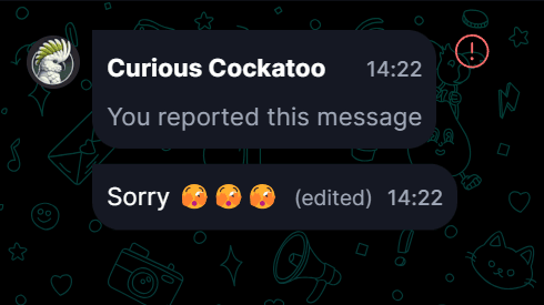 Security & Privacy The reported message content will be hidden in the chat.