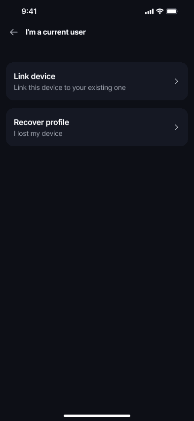 Recover a Profile On the 'I'm a current user' screen, choose 'Recover profile'.
