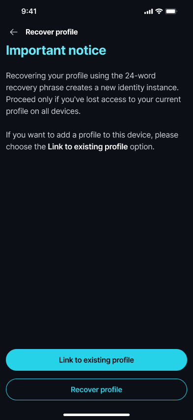 Recover a Profile Read the 'Important notice' before recovering your profile.